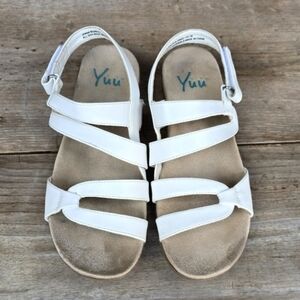 Yuu Janne White Vegan Leather, Slingback, Wedge Comfort Sandals. WMS 8.5M